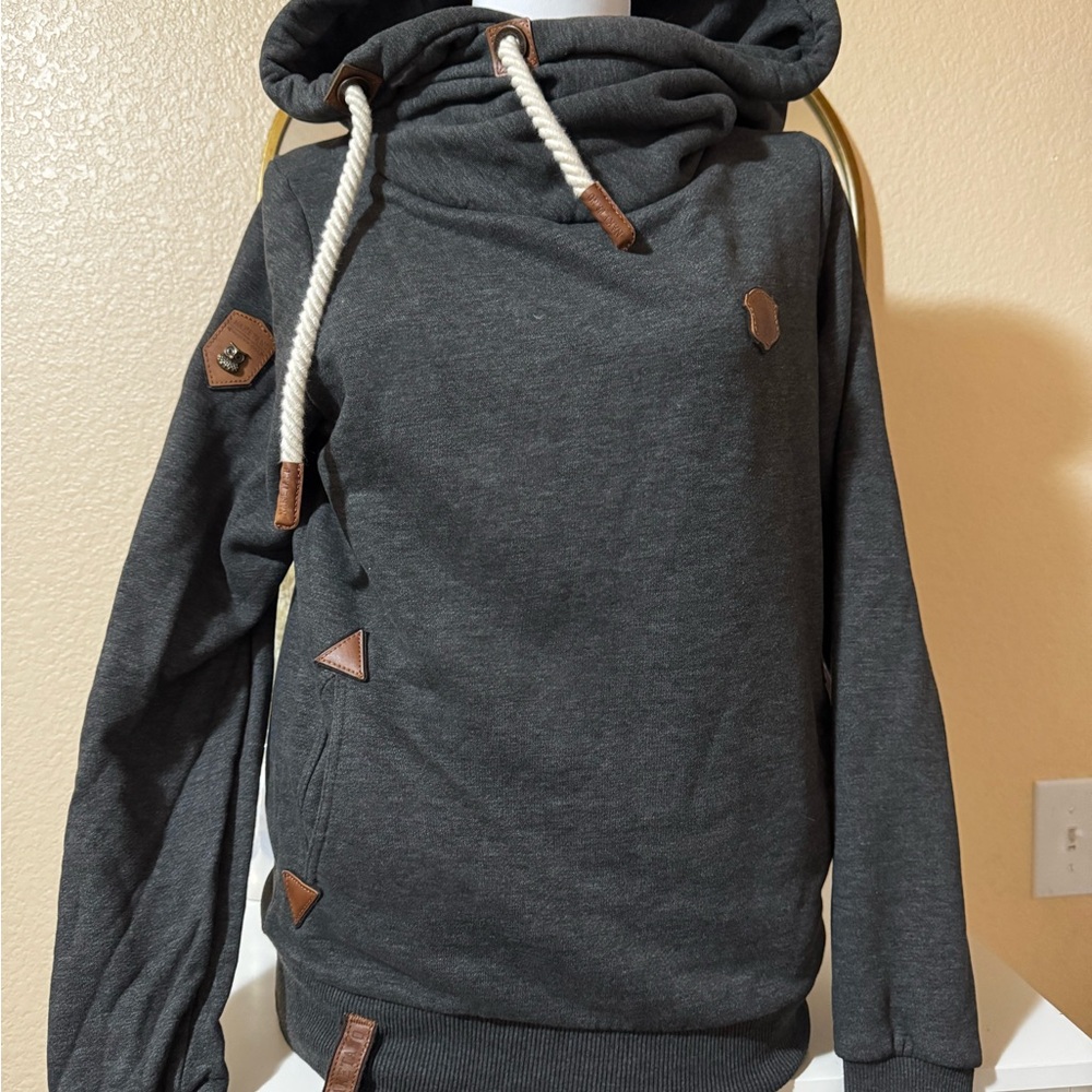 NAKETANO Dark Gray Hoodie with Brown Accents